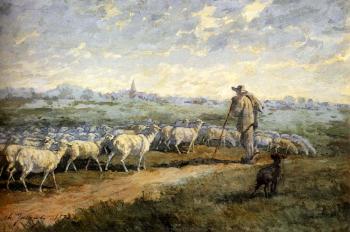 埃米爾 查爾斯 雅尅 Landscape With A Flock Of Sheep